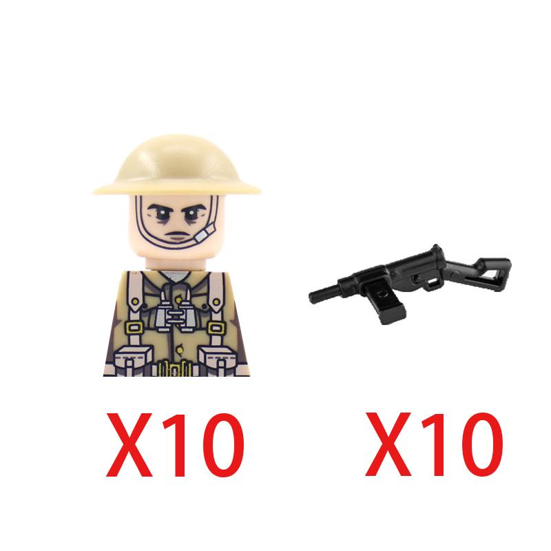 Military Soldier Building Block Figure British US Snow Camouflage Troop MP40 M1A1 Motorcycle Accessories Toys Gift Brick Z02