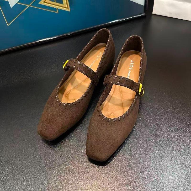 Velvet Leather Mary Janes Women's oes Spring Autumn Season Retro Sle Flat Bot Highened Single oes Soft Square Head