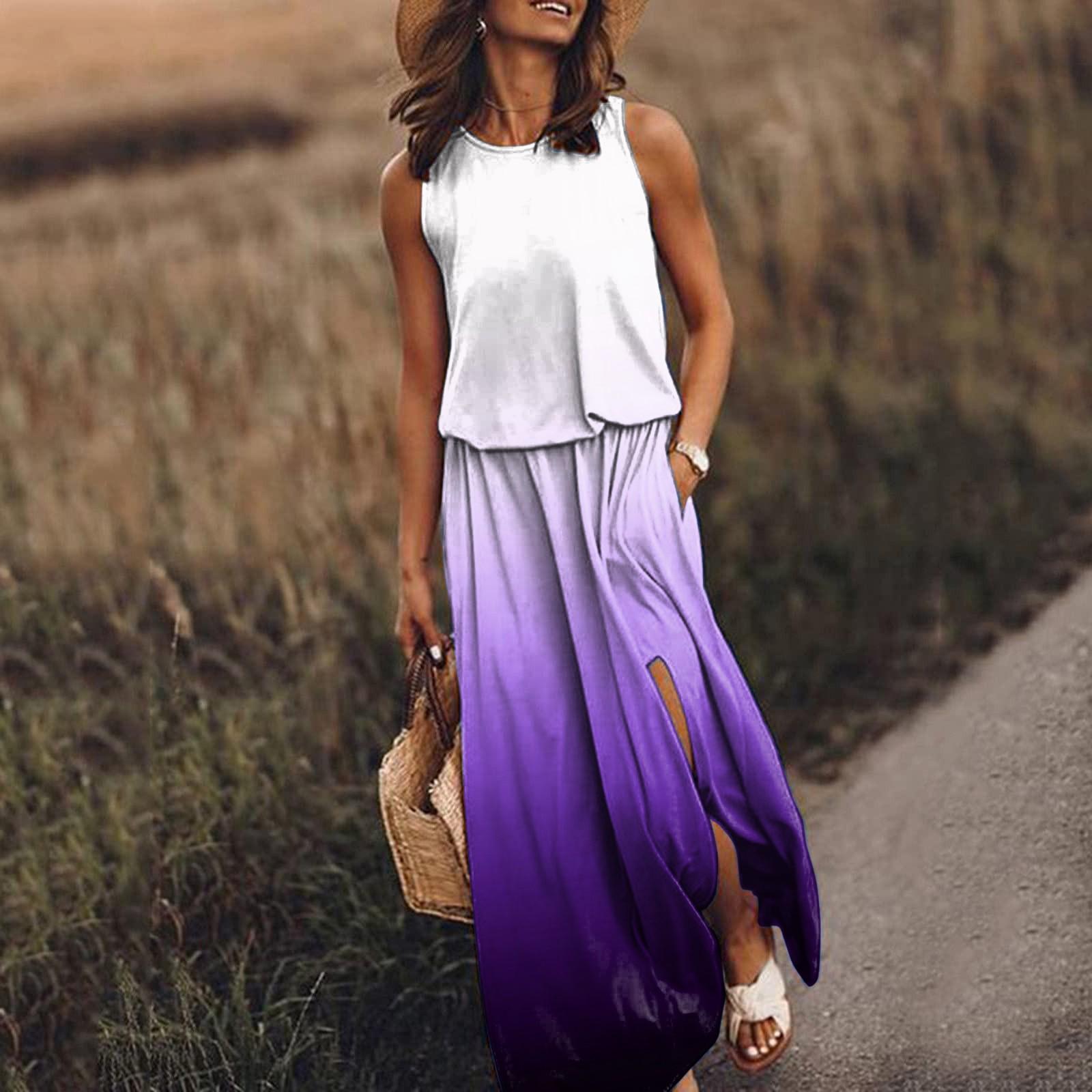 

Женское платье с эластичным поясом и градиентным принтом, сексуальное платье с разрезом S фиолетовый