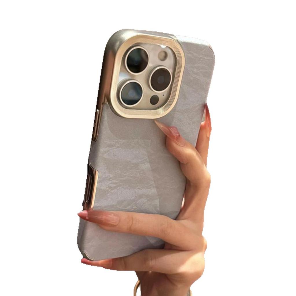 Snow Mountain Pattern Leather Material Mobile Phone Case for Apple 17PROMAX Large Pore Skin-feel Protective Cover Temperament Frosted Case