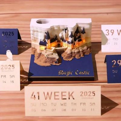 Mystical 3D Desk Calendar Pop-Up Castle Monthly Planner 2025 Yearly Organizer Sticky Note To Do List Office Home Decor Ornaments