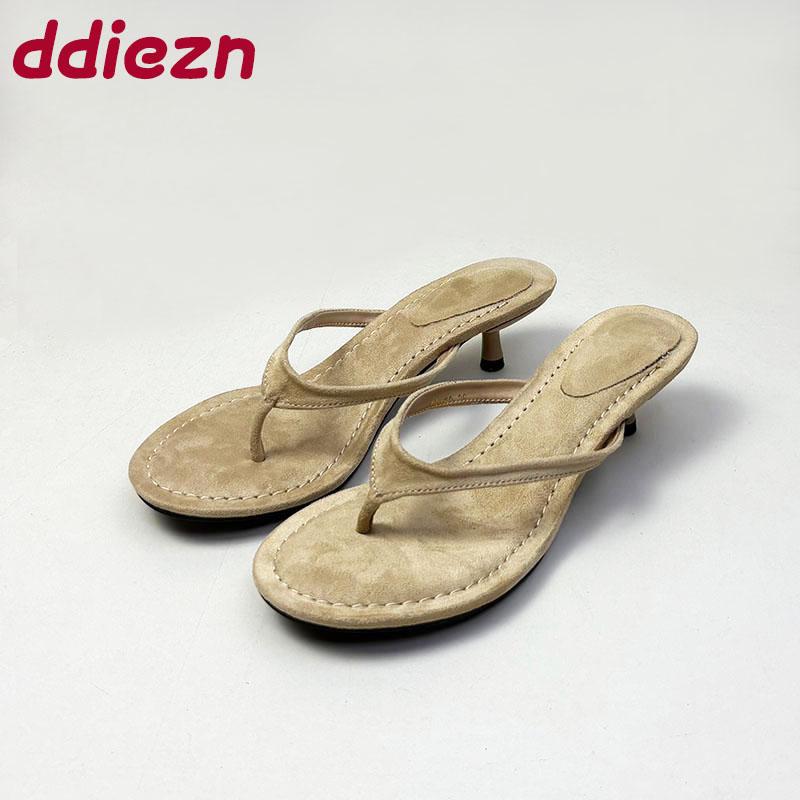 

Fashion Fashion Flock Women Low Heel Slippers New In Summer Beach Slides Female Flip flops Round Toe Ladies Heeled Slippers Shoes Pumps 35 хаки