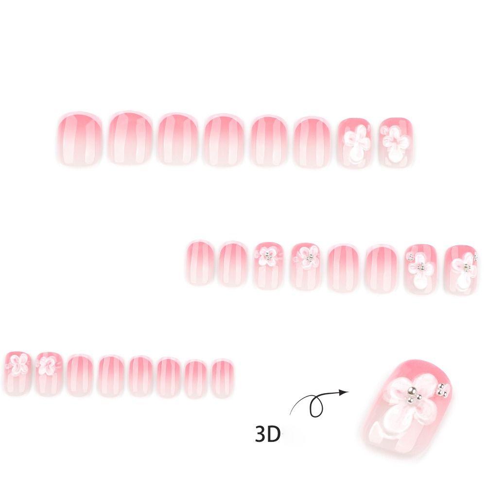 24pcs Flower Bow False Nails French Fake Nails Manicure Nail Tips DIY
