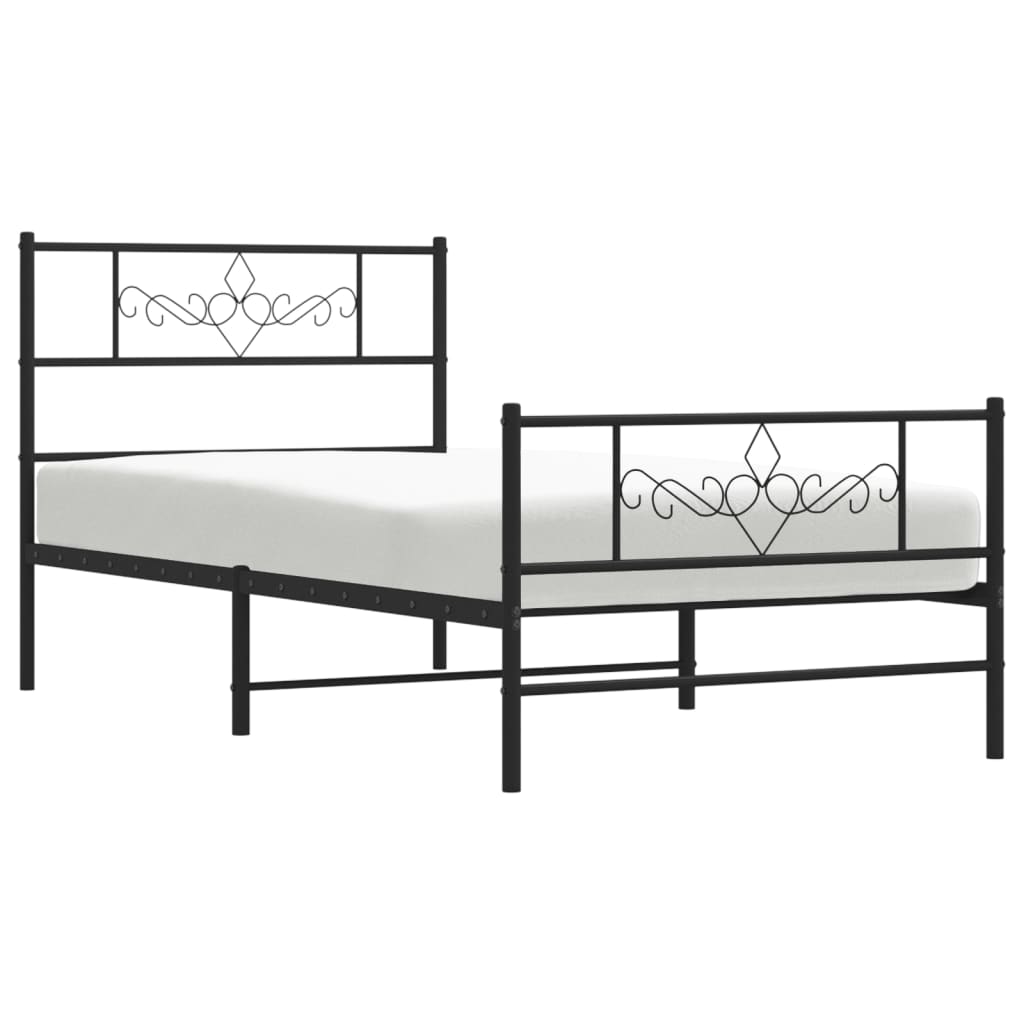 Metal Bed Frame with Headboard and Footboard Black 75 x 190 cm
