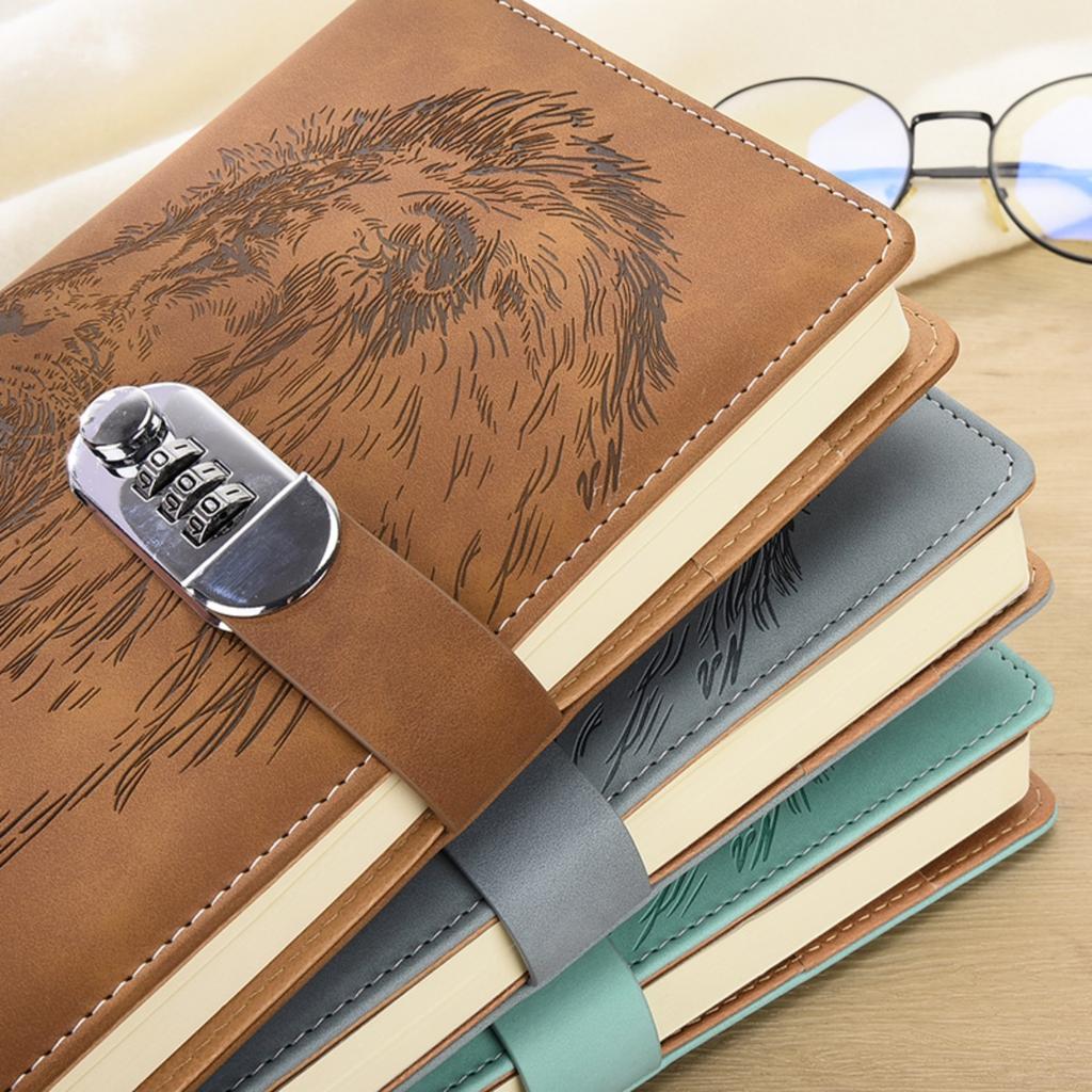 One A5PU 100 sheets/200 pages notebook, vintage password book with lock, diary clip, thickened creative manual ledger, student n