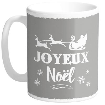 [R0484] - Gray 'Merry Christmas' Ceramic Mug (Made In France) - Height 9.5 Cm Diameter 8 Cm