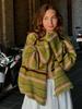 Vintage Color Block Striped Knit Cardigan - Loose Fit, Drop Shoulder, Short Sweater Coat for Women