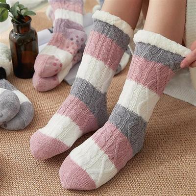 Striped Fleece Long Sleep Socks (Pink)