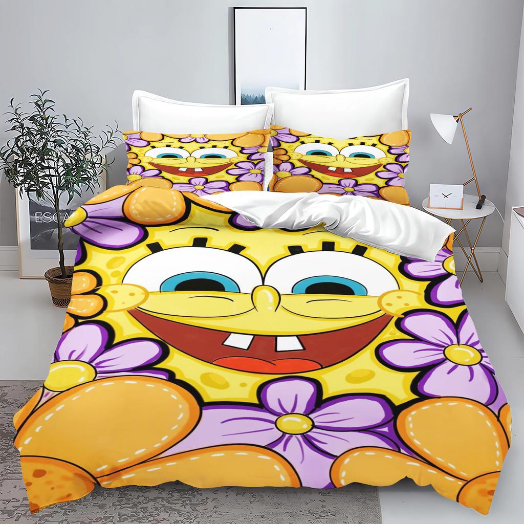 Yellow Square Sponge Anime Cartoon Duvet Cover Single/Double/Queen/King Pillowcase Set Adult Bedroom Children Comforter Bedding