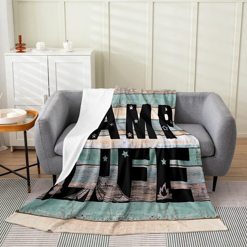 

Feelyou Camper Plush Throw Blanket AllSeason Bed Blanket Rustic Wooden Brown White Flannel Fleece Gift for Women Mom Wife Queen 100x150cm