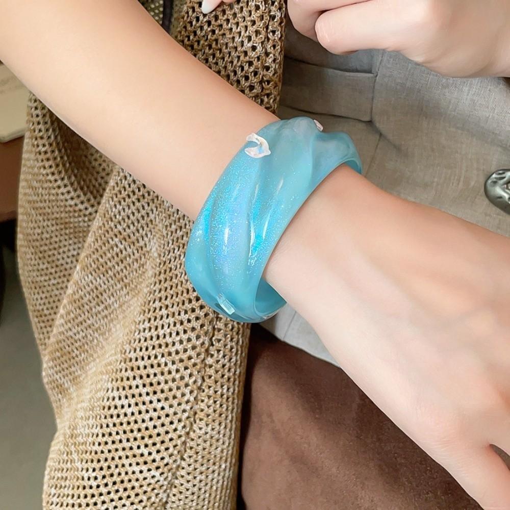 Circle Geometric Aurora Dopamine Bangle Resin Smudging Retro Hand Ring Women Wide Bracelet Gift