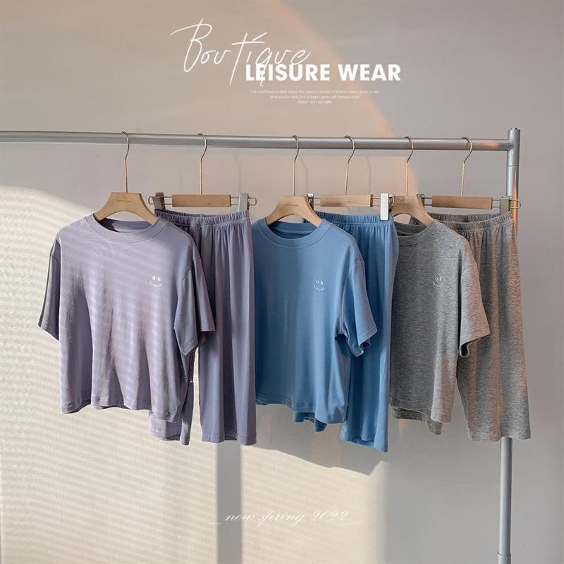 Summer Minimalist Boy Home Clothes Solid Color Loose and Comfortable Lightweight Sleepwear Casual Two-piece Set for Kids