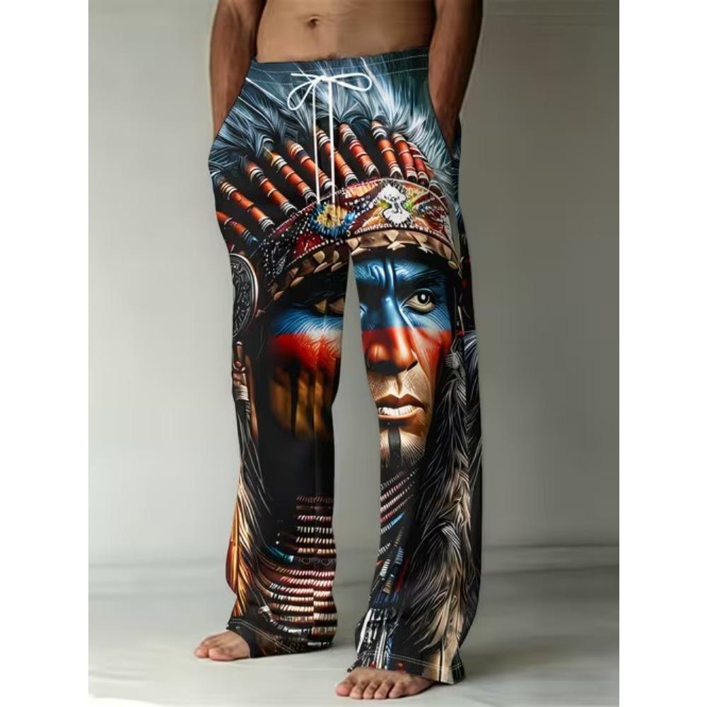 Men's 3D Retro Printed Baggy Casual Trousers, Elastic Drawstring Waist with Pockets, for Spring Summer Home Outdoor Vacation