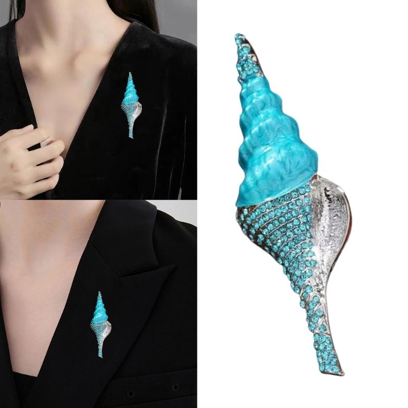 Creative Conch Brooch Pin Fashion Animal Theme Rhinestones Embellishment Stylish Outfit Enhancer For Daily Wear