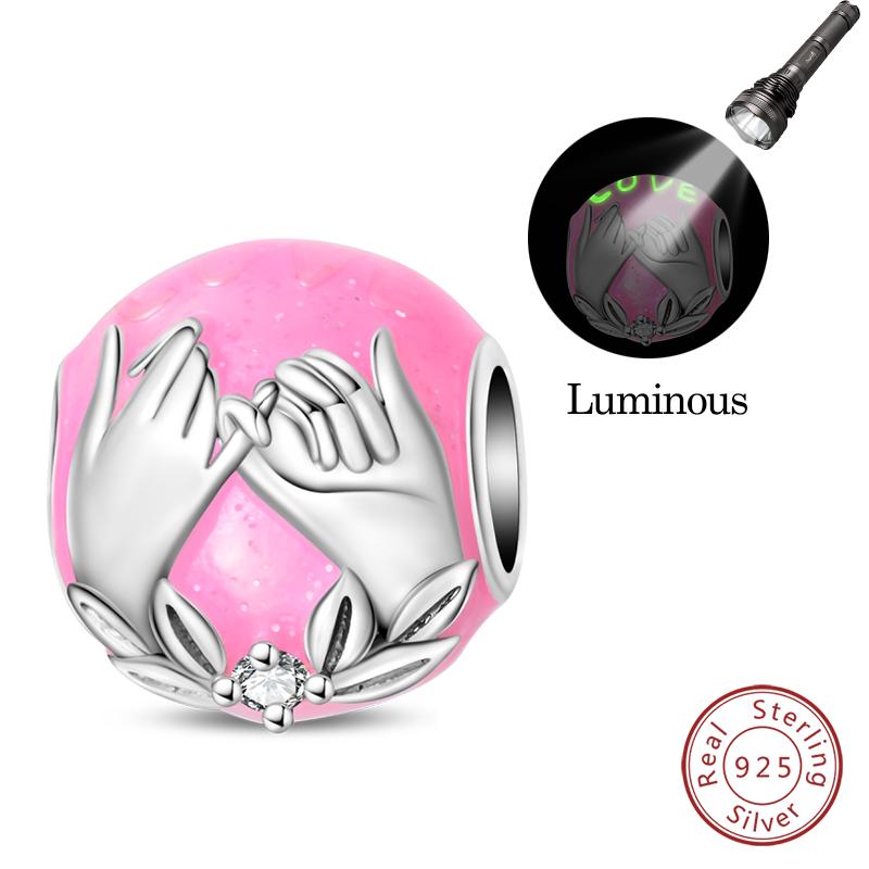 Copper Pink Love Series Charm Love Cube Little Bear Luminous Pendant Fit Original Bracelet Romantic Wedding Jewelry