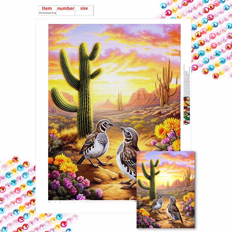 New Arrival 5D DIY Full Circle Diamond Painting "Desert Cactus and Birds" Embroidery Cross Stitch Home Decor Gift
