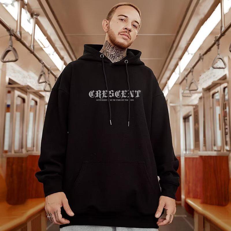 M-8XL Amerikanischer Stil Street Halbmond-Print Übergroßer Hoodie Langarm Lockerer Hoodie Studenten Großer Weicher Samt Kapuzenpullover