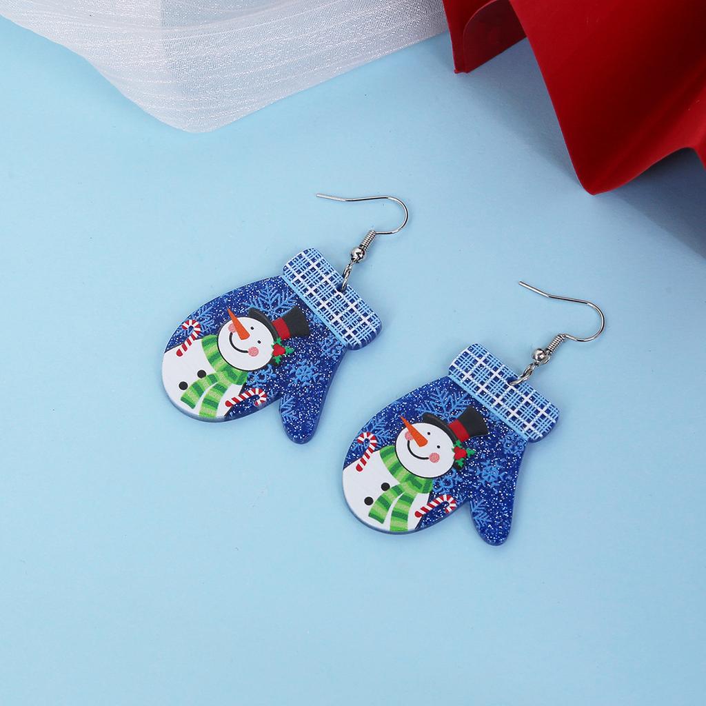 Exaggerated Christmas Elk Snowflake Earrings, Personalized Gloves Snowman Design Acrylic Earrings