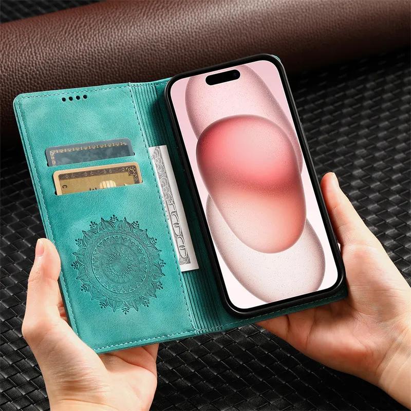 Magnetic Leather Phone Case For iPhone 15 16 Pro Max 14 13 12 Mini 11 XS Max XR 8 7 Plus SE 2022 Cards Slot Book Wallet Cover