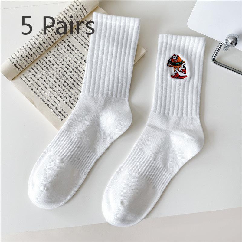 

5 пар мужских и женских вышитых носков средней длины с впитывающими пот мультяшными рисунками 5 Pairs чёрный