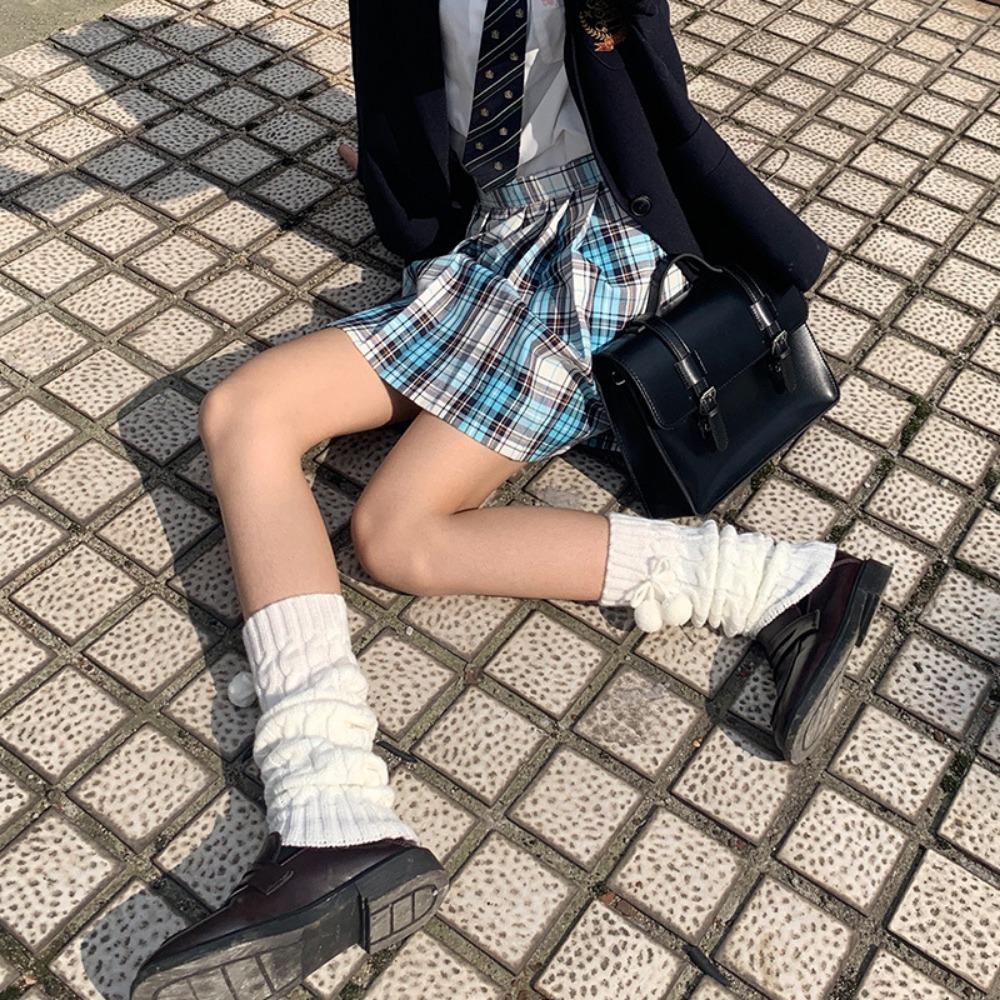 White Hairball Socks Cover Solid Color Stacking Socks Skinny Legs Jk Japanese Leg Cover Korean Version Student Versatile Lolita Autumn and Winter Thic