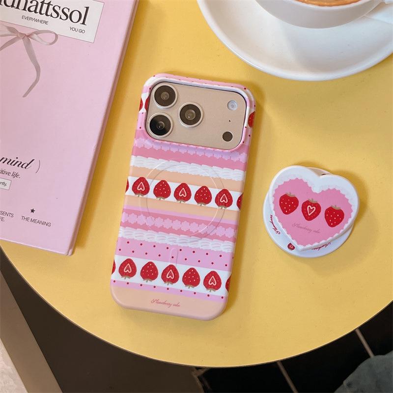 

Korean Patchwork Strawberry Cream Magnetic iPhone 17/16 Pro Max/15 Pro Girly Case iPhone 16 Pro Max