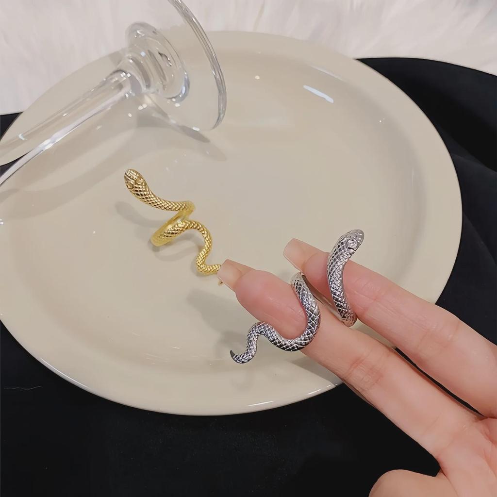 European and American Adjustable Titanium Steel Snake Ring - Exaggerated Niche Design for Index Finger
