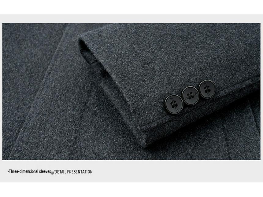 Men's Mid-Length Woolen Winter Coat with Plus Velvet for Middle-Aged and Elderly, Thickened Windbreaker Jacket.