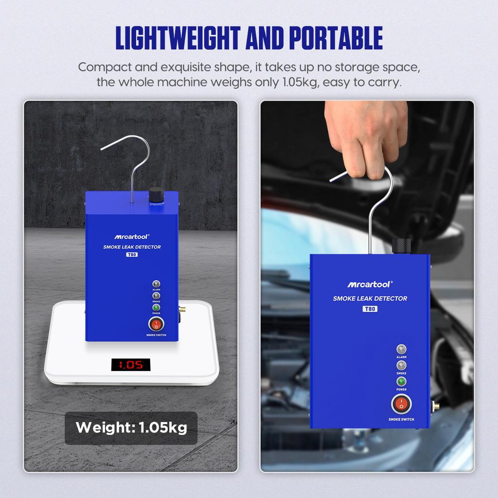 MRCARTOOL T80 Automotive Smoke Machine Detector Built-in Air Pump Fuel Pipe System Vacuum Tester Car Smoke Machine Leak Detector