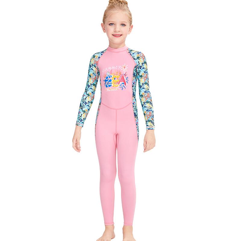Children's Long Sleeve One-Piece Swimsuit - Sun Protection, Quick-Dry, Ideal for Snorkeling and Training.