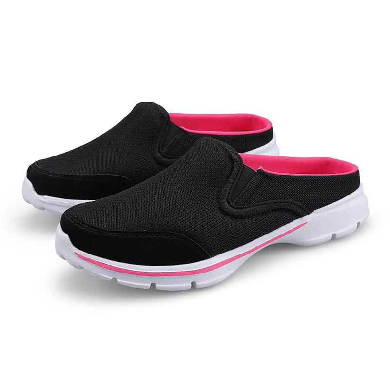 Fashion Casual Shoes Women's Shoes Half-Stopping Single Shoes Women's Flat Sole One Foot Pedal Mesh Breathable Sandals Without Heel