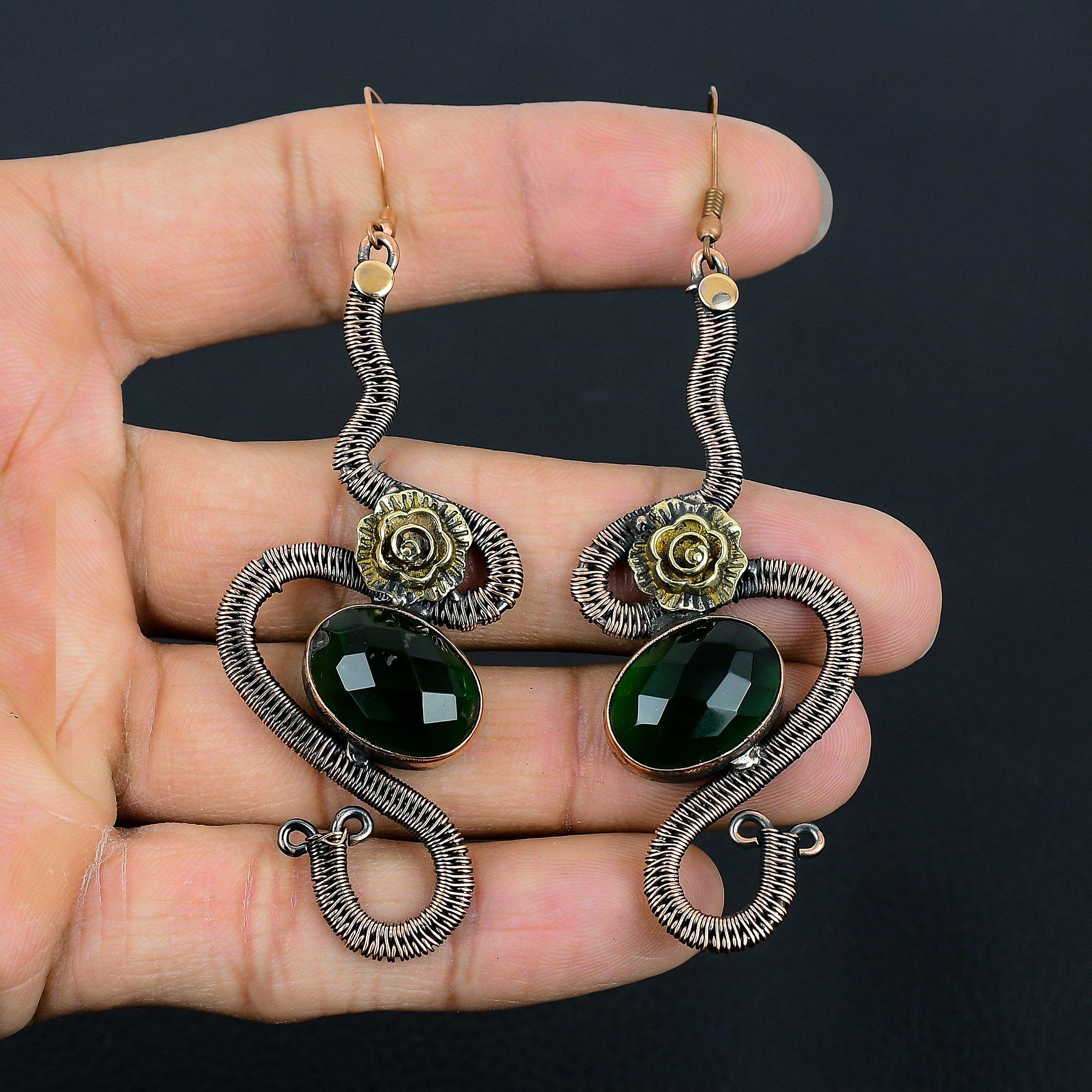 

Faceted Chrome Diopside Earrings, 999 Copper Wire Wrapped Gemstone Jewelry, Handmade Earrings, For Thanksgiving 2.55 Inches