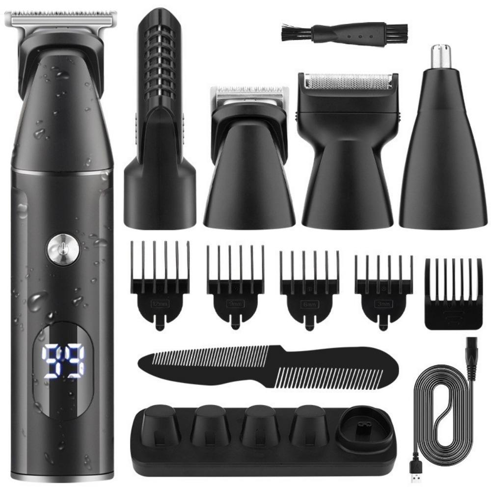 Men's 5-in-1 Professional Electric Hair Trimmer LCD Hair Clipper Shaver Rechargeable Body and Nose Hair Trimmer Set