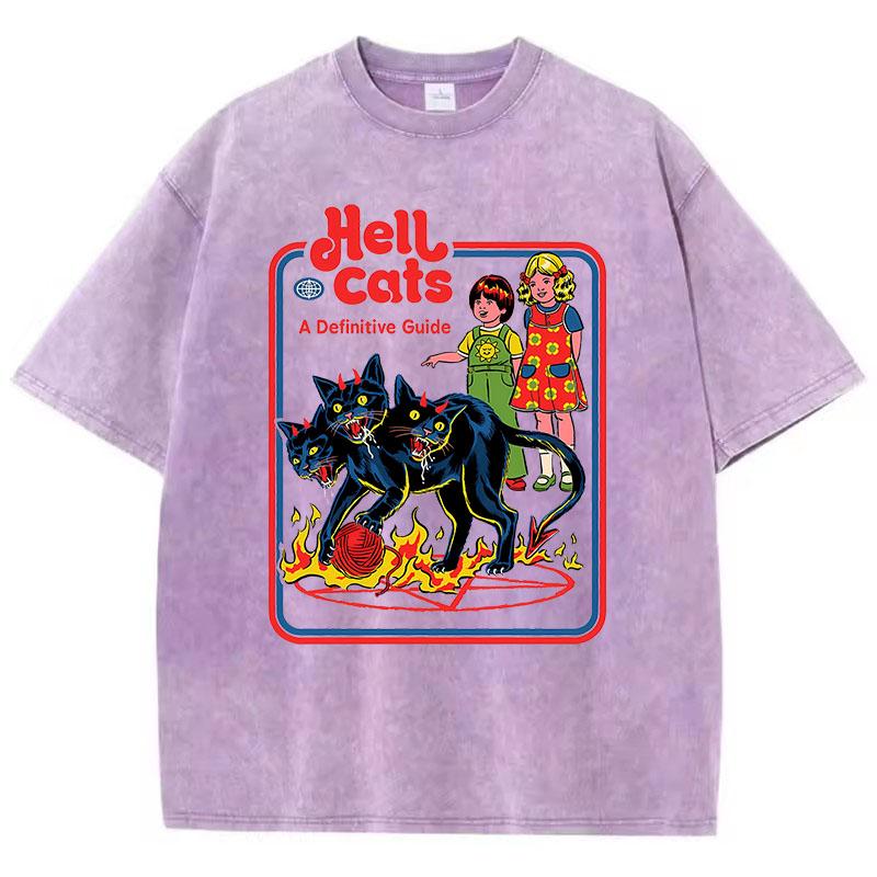 Trendy Tee T Shirt Vintage Washed Cotton T-Shirt Humor Comci Cat Graphic Tee Casual Streetwear Spring Fall