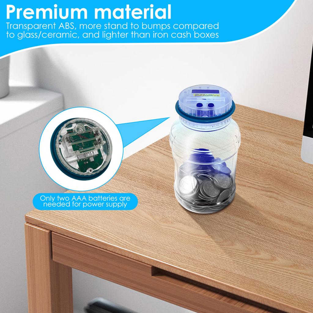Electronic Piggy Bank Counter Digital Changes Counting Jar with LCD Display 1.8L Large Capacity Money Saving Box For EURO