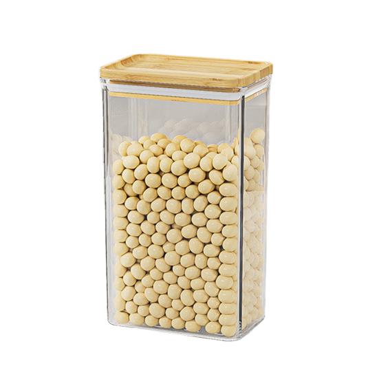 Sealed Grain Container Airtight Storage Container with Wooden Lid Transparent Food Canister for Dry Goods Snacks Tea Leaves Beans Kitchen Pantry