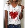 2024 Summer New Retro Women's T-shirt Red Heart Fashion 3D Printing Short-sleeved Casual Street Sports O Collar Ladies Shirt