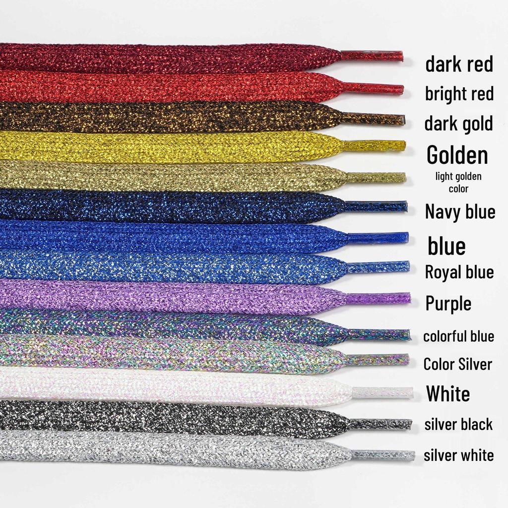 Pearlescent Gold & Silver Thread Shoelaces: Vibrant Double-Layer Flat Cords for Board, Sports, and Dance Shoes