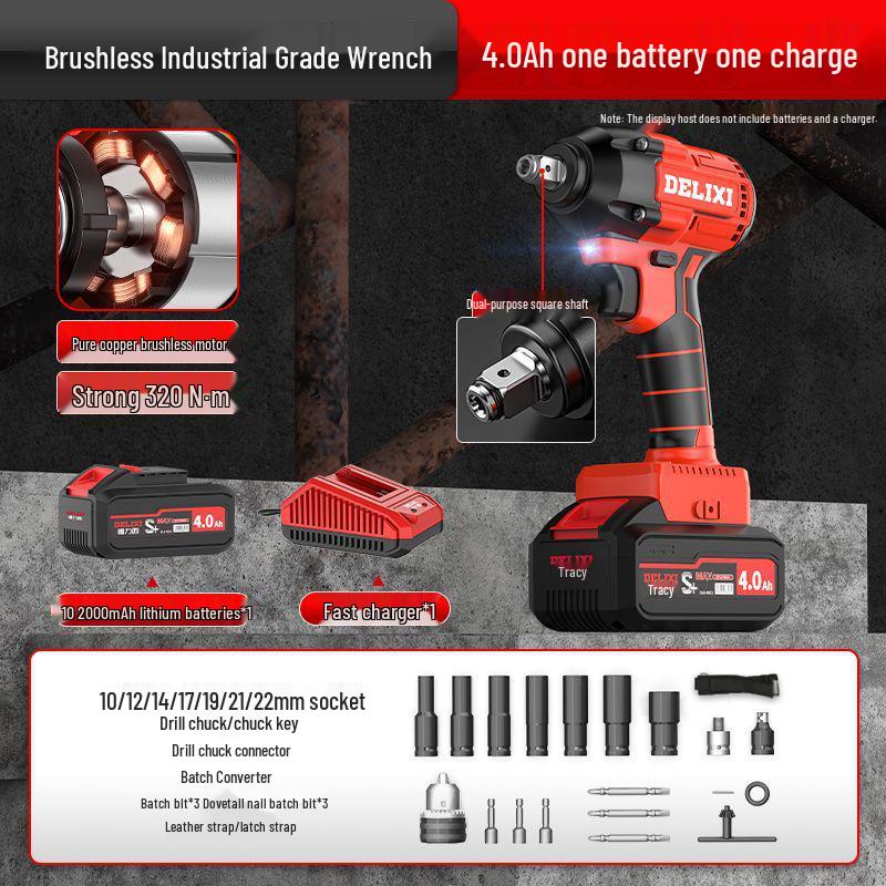 

Delixi High Torque Rechargeable Brushless Electric Impact Wrench for Auto Repair and Scaffolding.