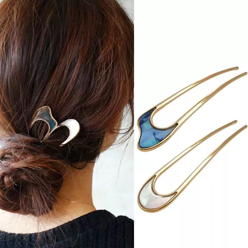 1PC Women Metal Hair Clips Fashion Hair Pin Simple Fork Stick U Shaped