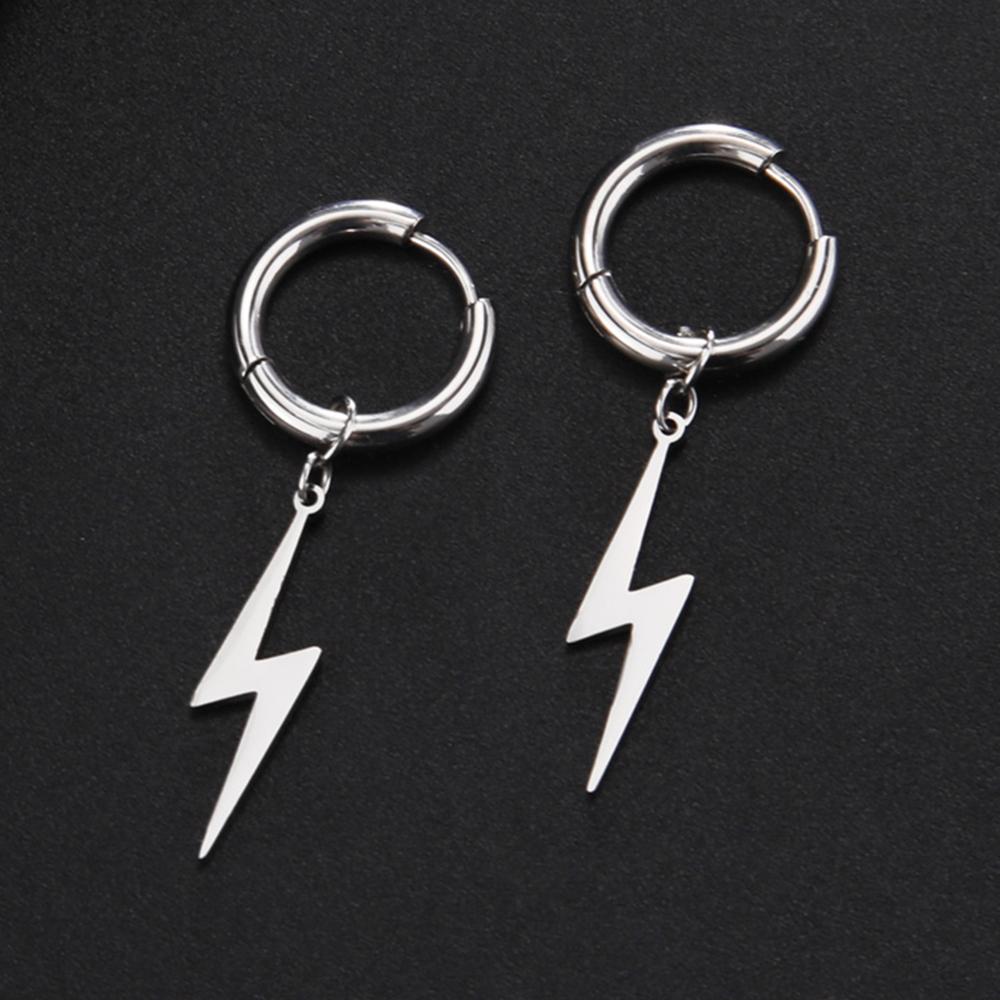My Shape Fashion Lightning Earrings Women Men Hiphop Hoop Earring Stainless Steel Gold Punk Jewelry Party Ear Accessories
