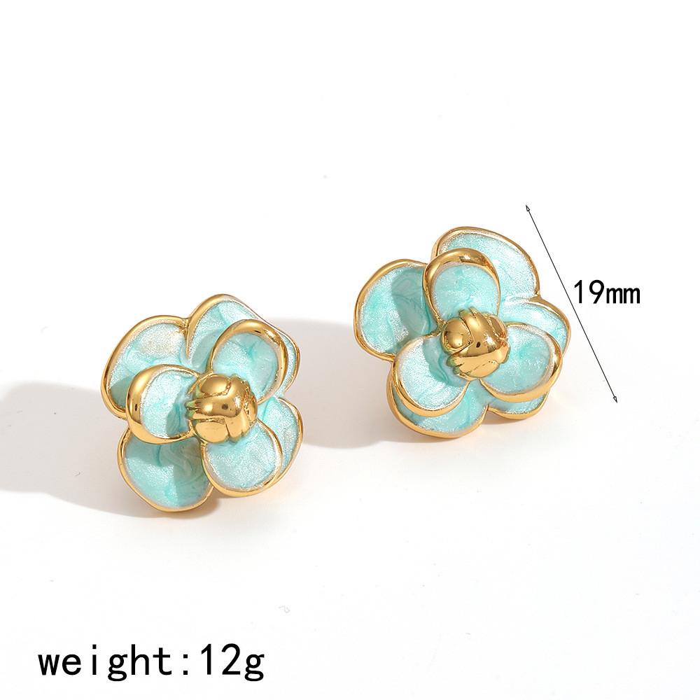 

Floral Stainless Steel Drop Oil Earring For Women Summer Jewelry Fashion Accessories синій