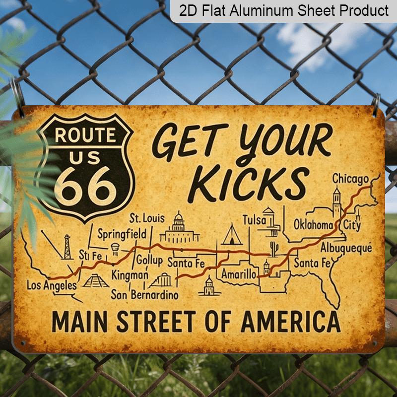 

2D Flat, Vintage Route 66 Metal Aluminum Sign - 8x12 Inch Americana Art Plaque with Cities & State Names, Perfect for Home, Garden, Cafe, Bar, Garage 20*30cm