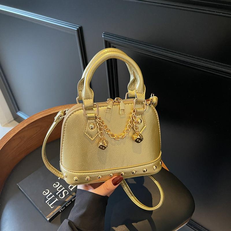 Modern Crossbody Shell Bag With Chain Strap And Rivet Details For Outings Casual