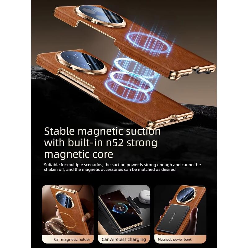 [[Dual-axis Protection] for Honor Magic V6 Case Luxurious Genuine Leather for Magsafe Wireless Charging Premium Back Phone Case