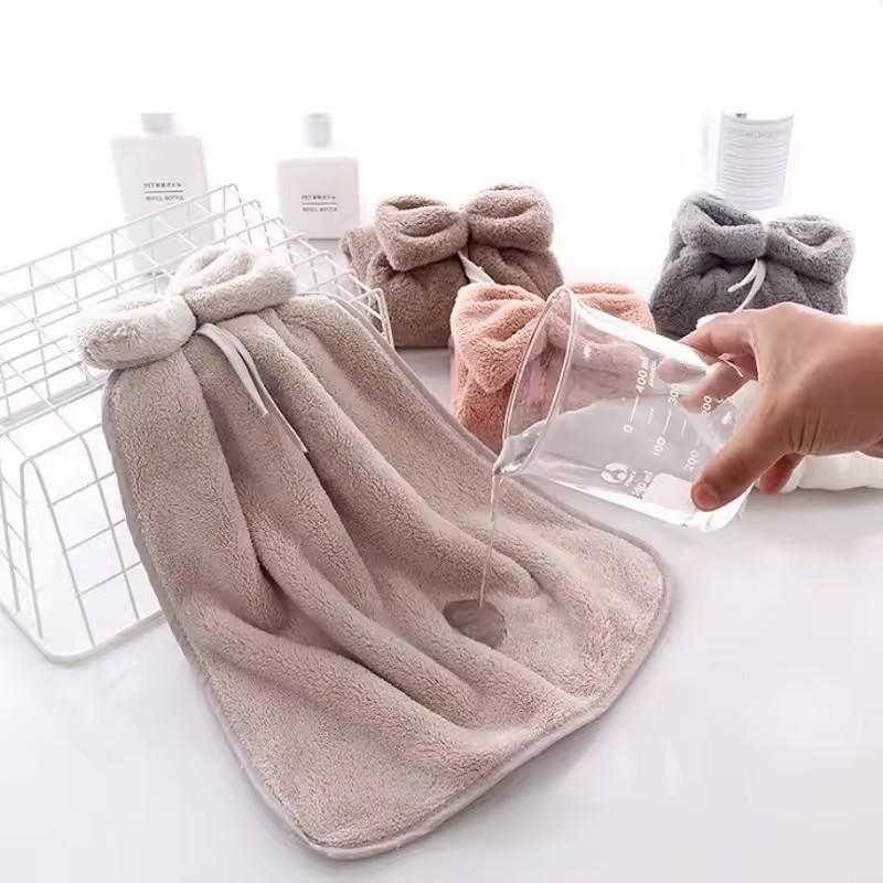 Hand Towel Household Bow Hanging Type Absorbent Towels Kitchen Wipe Handkerchief Solid Color Kitchen Supplies