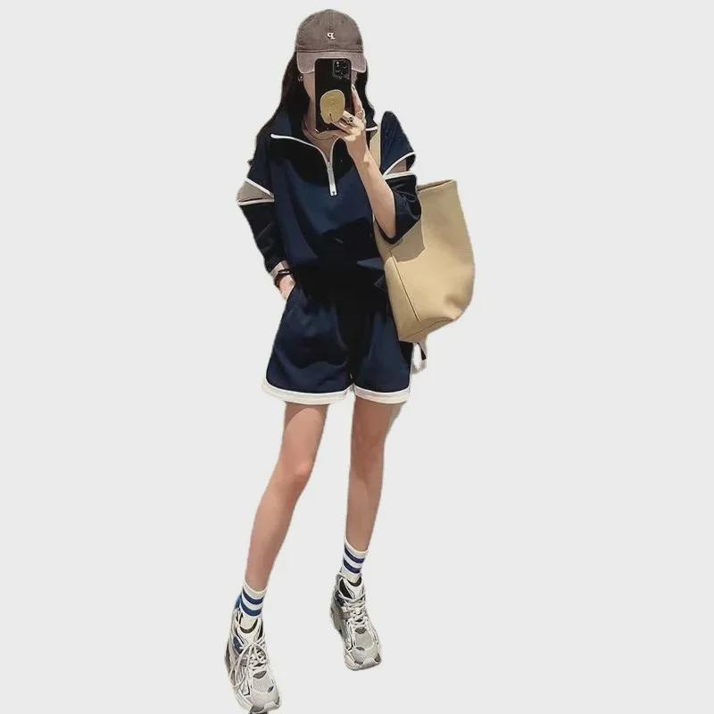 2023 Women's Summer Salt Style Loose Casual Two-Piece Set - Short Sleeve Top & Shorts