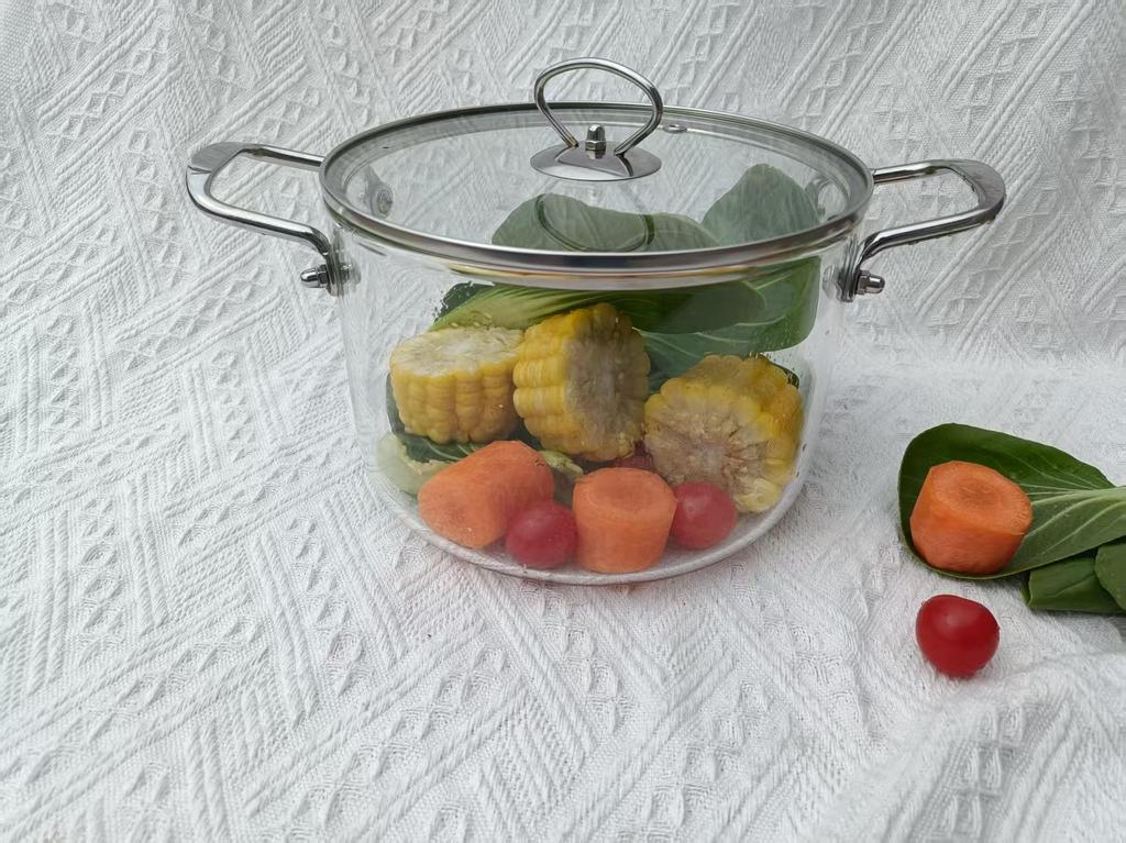 Heat-Resistant Borosilicate Glass Soup Pot with Double Stainless Steel Handles