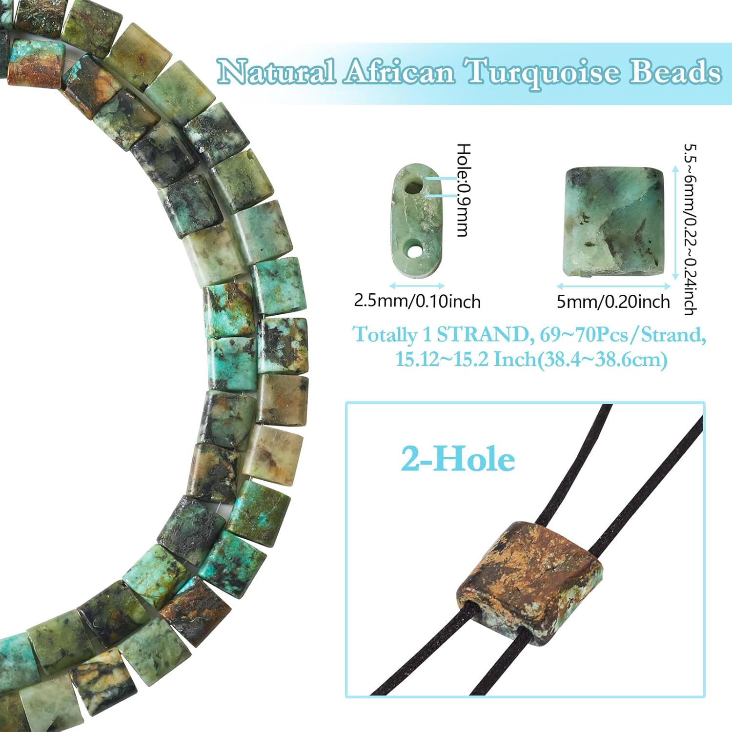 

Cheriswelry 70pcs Square 2-Hole Stone Beads Natural African Turquoise Jasper Beads Tila Beads 5.5~6mm Gemstone Loose Spacer Beads for DIY Craft Synthetic Imperial Jasper