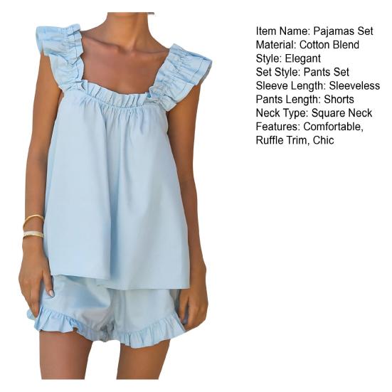 Womens Pajamas Set 2 Piece Ruffle Trim Tank Top And Shorts Sleepwear Set Summer